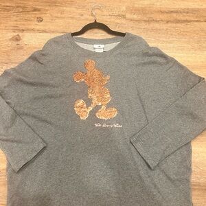 Disney Women’s XL Pink Rose Sequined Mickey Mouse Sweatshirt